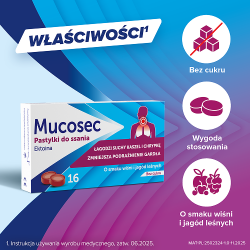 Zdjęcie produktu - #4 Mucosec Pastylki do ssania o smaku wiśni i jag&oacute;d leśnych, 16 szt.