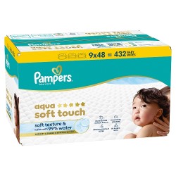 Zdjęcie produktu - #0 Pampers Aqua Soft Touch Chusteczki nawilżane, 9 x 48 szt.