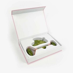Zdjęcie produktu - #1 Acus Med Jadeitowy zestaw do masażu Gua Sha - płytka + wałek kolor zielony