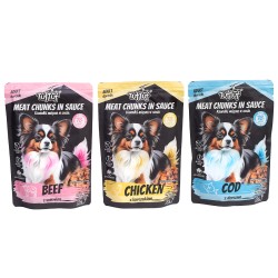 Zdjęcie produktu - #0 TufTuf Mokra karma dla psa Kawałki mięsne w sosie z kurczakiem (dorosły), 100 g