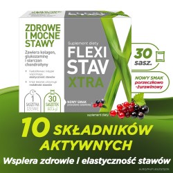 Zdjęcie produktu - #0 FlexiStav Xtra smak porzeczkowo-żurawinowy, 30 sasz. - preparat na regenerację staw&oacute;w