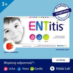 Miniaturka artykułu - #0 ENTitis do ssania truskawkowy - zmniejsza ryzyko infekcji ucha, nosa i gardła - 30 pastylek
