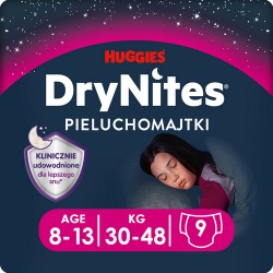#0 – HUGGIES DRYNITES GIRLS 8-13 lat (30-48kg) pieluchomajtki, 9 sztuk