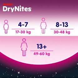 #5 – HUGGIES DRYNITES GIRLS 8-13 lat (30-48kg) pieluchomajtki, 9 sztuk