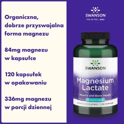 Miniaturka artykułu - #0 SWANSON Magnesium Lactate Mleczan magnezu 84 mg, 120 kaps.