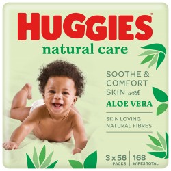 Miniaturka artykułu - #0 Huggies Natural Care Chusteczki nawilżane, 3 x 56 szt.