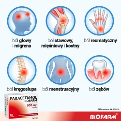 Miniaturka artykułu - #1 Paracetamol Biofarm 500mg, 20 tabl.