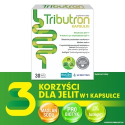 Miniaturka artykułu - #0 Tributron, 30 kapsułek - preparat pomagający przy wzdęciach, b&oacute;lach brzucha i zaparciach  