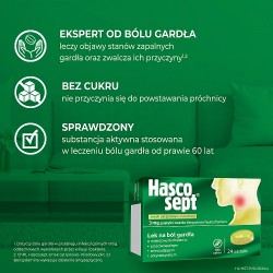 Zdjęcie produktu - #2 Hascosept - lek na b&oacute;l gardła, smak cytrynowo-miodowy, 24 pastylek