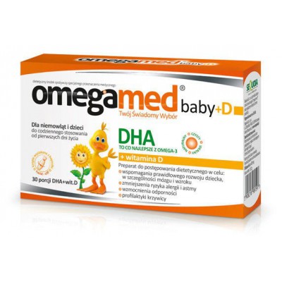 Zdjęcie produktu - OMEGAMED Baby + WITAMINA D + DHA - 30 kapsułek twist off 