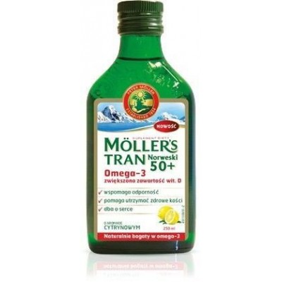 MOLLER'S 50+ Tran Norweski w płynie o aromacie cytrynowym - 250 ml 