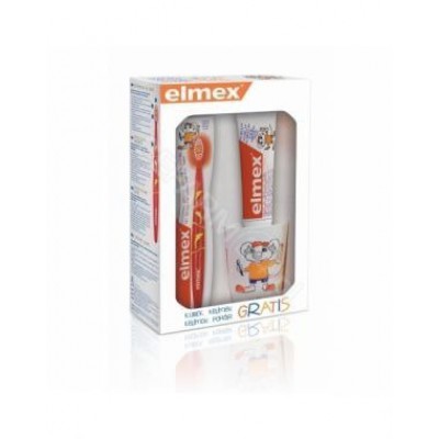 Miniaturka artykułu - ELMEX Zestaw dla dzieci pasta do zęb&oacute;w, kubek, szczoteczka - 1 szt.