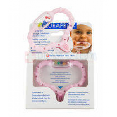 Miniaturka artykułu - CURAPROX Curababy gryzak z grzechotką (r&oacute;żowy) - 1 sztuka