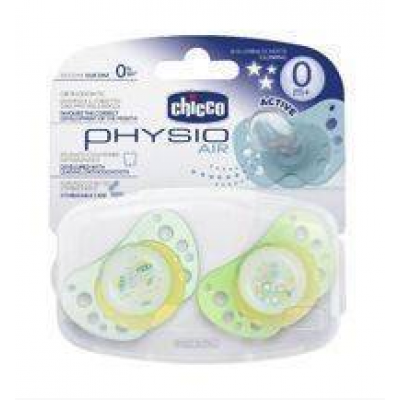 Miniaturka artykułu - CHICCO smoczek PhysioAir 0m+ świecący w ciemności (zielony i miętowy) - 2 sztuki 