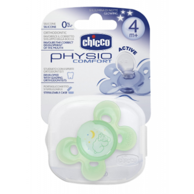 Miniaturka artykułu - CHICCO PhysioComfort smoczek 4m+ świecący w ciemności - 1 sztuka 