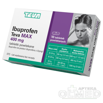 Miniaturka artykułu - Ibuprofen Teva Max 0,4g - 10 tabletek 