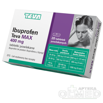 Miniaturka artykułu - Ibuprofen Teva Max 0,4g - 20 tabletek (25089)