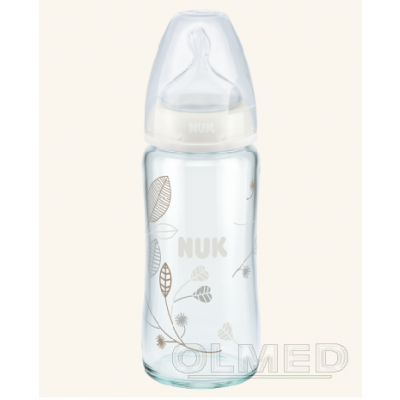Miniaturka artykułu - NUK FIRST CHOICE Butelka szklana biała 0-6m smoczek silikonowy M (745.054) - 240 ml