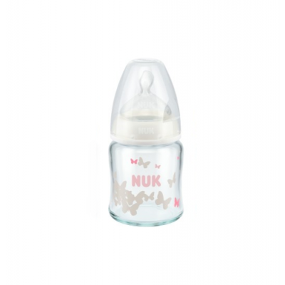 Miniaturka artykułu - NUK FIRST CHOICE Butelka szklana 0-6m smoczek silikonowy M (747.052) - 120 ml 