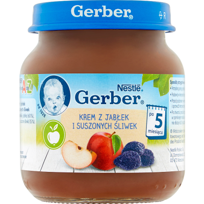 Miniaturka artykułu - Gerber deserek Krem z jabłek i suszonych śliwek po 5 miesiącu 125 g