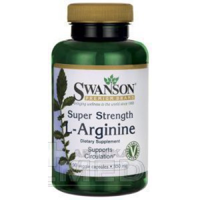 Miniaturka artykułu - SWANSON Super Strength L-Arginine 850mg - 90 kapsułek wegetariańskich (26654)
