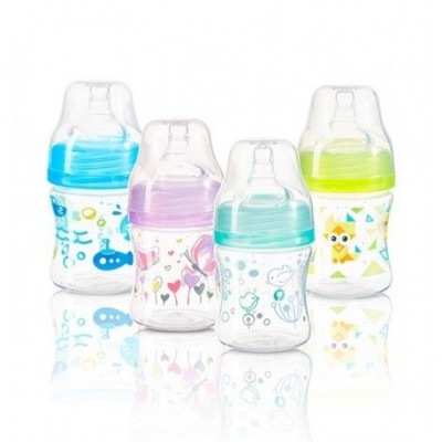 Miniaturka artykułu - BABYONO Butelka szerokootworowa ze smoczkiem antykolkowym 0m+ (402) - 120 ml