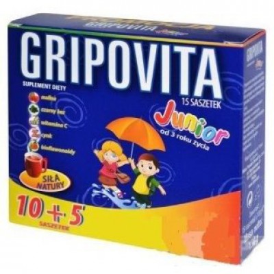 Miniaturka artykułu - Zdrovit Gripovita Junior - 10 + 5 saszetek (gratis) 