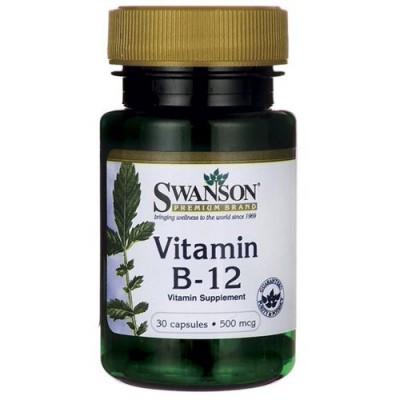 Miniaturka artykułu - SWANSON Witamina B-12 500 mcg - 30 kapsułek 