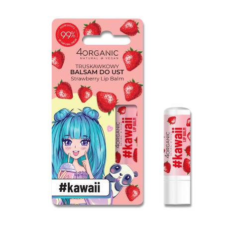 Miniaturka artykułu - 4Organic Kawaii Naturalny balsam do ust - Strawberry, 5g