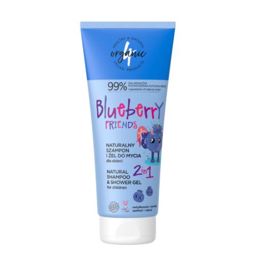 Miniaturka artykułu - 4ORGANIC Blueberry Friends - Naturalny szampon i żel do mycia dla dzieci 2w1, 200ml 