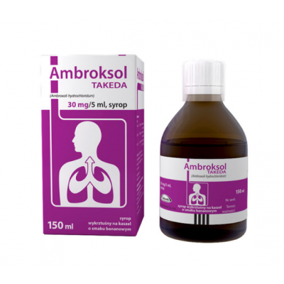 Miniaturka artykułu - Ambroksol Takeda syrop 0,03 g/5ml, 150 ml  - Lek na  kaszel mokry o silnym działaniu wykrztuśnym
