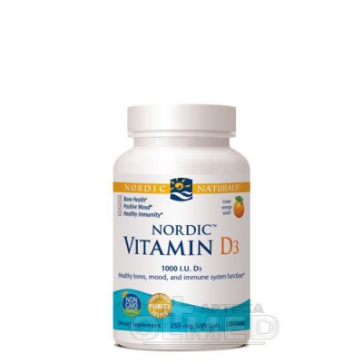Miniaturka artykułu - NORDIC NATURALS NORDIC VITAMIN D3 1000 I.U smak pomarańczowy - 120 kapsułek 