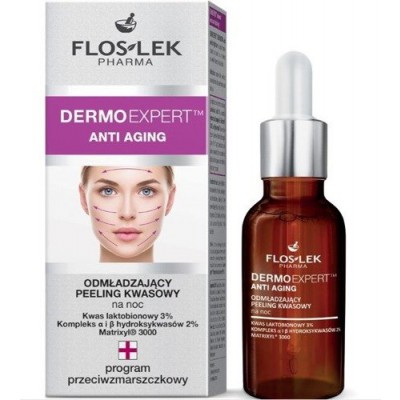 Miniaturka artykułu - FLOS-LEK DERMO EXPERT ANTI AGING Odmładzający peeling kwasowy na noc - 30 ml (30543)