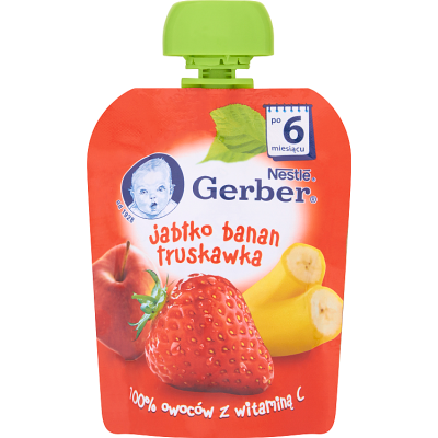 Miniaturka artykułu - Gerber Deserek Jabłko banan truskawka po 6 miesiącu 90 g