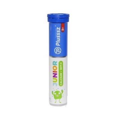 Miniaturka artykułu - Plusssz Junior calcium+wit.C smak poziomkowy - 20 tabletek musujących (30871)