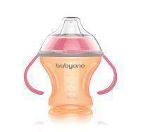 Miniaturka artykułu - BABYONO Kubek niekapek miękki ustnik 1456 pomarańczowo-r&oacute;żowy - 180 ml