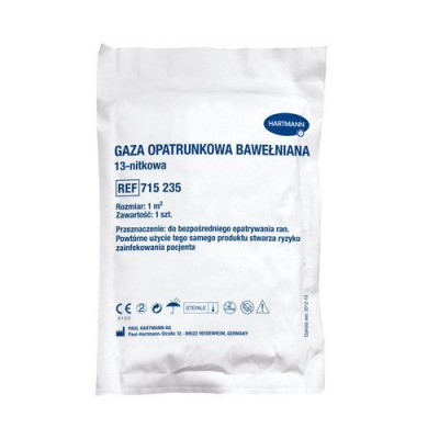Miniaturka artykułu - Hartmann Gaza opatrunkowa bawełniana jałowa 13-nitkowa 1m2- 1 szt.
