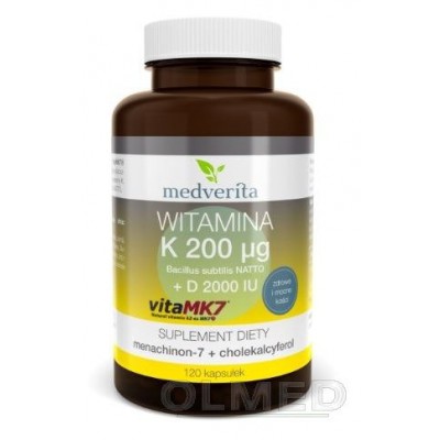 Miniaturka artykułu - Witamina K Vitamk7 200 &micro;g + D 2000 IU - 120 kapsułek