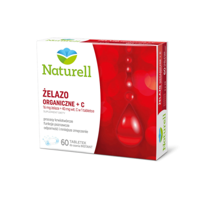 Miniaturka artykułu - NATURELL Żelazo organiczne +C - 60 tabletek do ssania