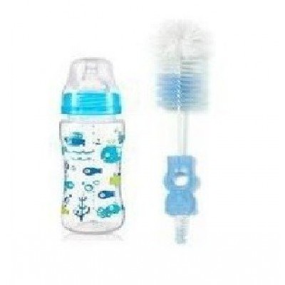 Miniaturka artykułu - BABYONO 404 Butelka 0m+ 300ml + szczotka niebieska-1szt.