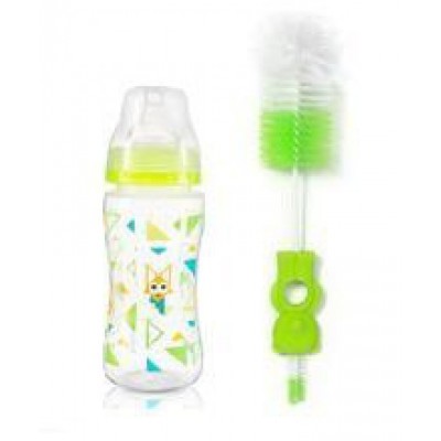 Miniaturka artykułu - BABYONO 404 Butelka 0m+ 300ml + szczotka zielona- 1szt.