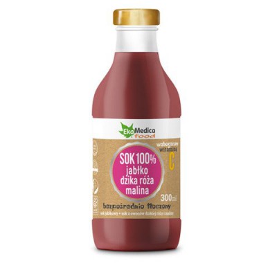 Miniaturka artykułu - Sok 100% jabłko, r&oacute;ża, malina EkaMedica food- 0,3l