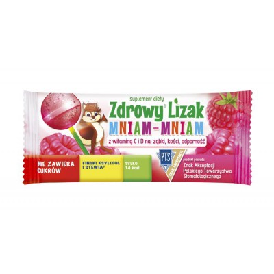 Miniaturka artykułu - Zdrowy Lizak MNIAM-MNIAM malina kształt kulki, 1 szt.