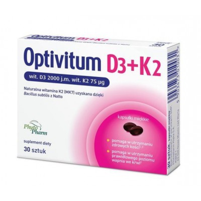 Miniaturka artykułu - Optivitum D3 + K2, 30 kapsułek