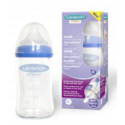 Miniaturka artykułu - LANSINOH Butelka szklana 160ml + smoczek NaturalWave