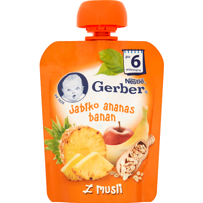 Miniaturka artykułu - Gerber Deserek Jabłko ananas banan z musli po 6. miesiącu - 90 g