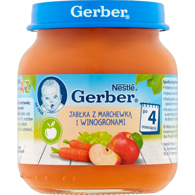 Miniaturka artykułu - Gerber deserek Jabłka z marchewką i winogronami po 4. miesiącu - 125 g