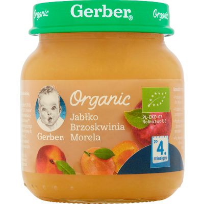 Miniaturka artykułu - Gerber Organic Jabłko brzoskwinia morela po 4. miesiącu - 125 g