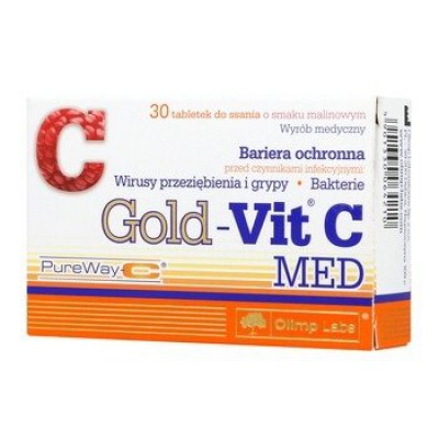 Miniaturka artykułu - Gold-Vit C Med Smak malinowy - 30tabl.