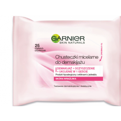 Miniaturka artykułu - GARNIER Chusteczki do demakijażu do sk&oacute;ry wrażliwej - 25szt.